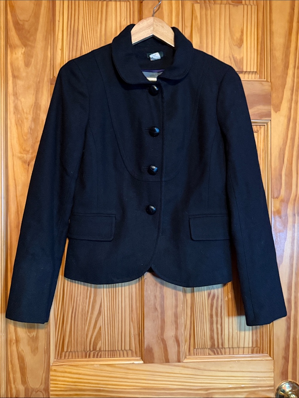 J. Crew Wool Black Rounded Collar Button Blazer